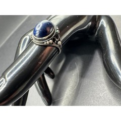 Vintage Lapis Lazuli Oval Filigree Silver Tone Women’s Cocktail Band Ring