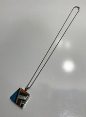 Vtg 925 Frank & Brihilda Coriz Multi-stone Pendant on 14K White Gold Rope Chain