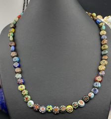 Beautiful Vintage Cheuran Multi Colour Glass Beads Necklace
