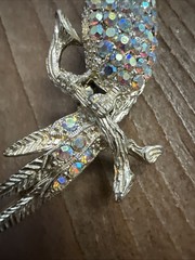 Vintage Sparkling AB Aurora Borealis Rhinestones Bird Brooch/Pin Goldtoned