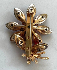 Vintage Gold Tone Red Daisy Floral Juliana Midcentury Marquise Stone Brooch Pin