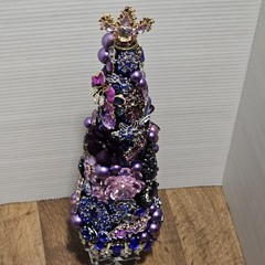 Handmade Jeweled Christmas Tree 16″ Vintage Style Rhinestones Pearl Purple Blue