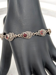 Vintage Bracelet Sterling Silver Garnet Marcasite Link 925