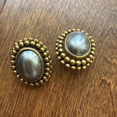 Vintage YSL Yves Saint Laurent Faux Pearl Gold Tone Clip On Earrings