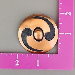 Vintage Copper Bell Brooch Southwest Round Black Inset Ying Yang 2″