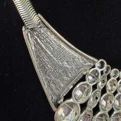 Vintage Silver Tone Brutalist Bib Statement Necklace Hammered Herringbone