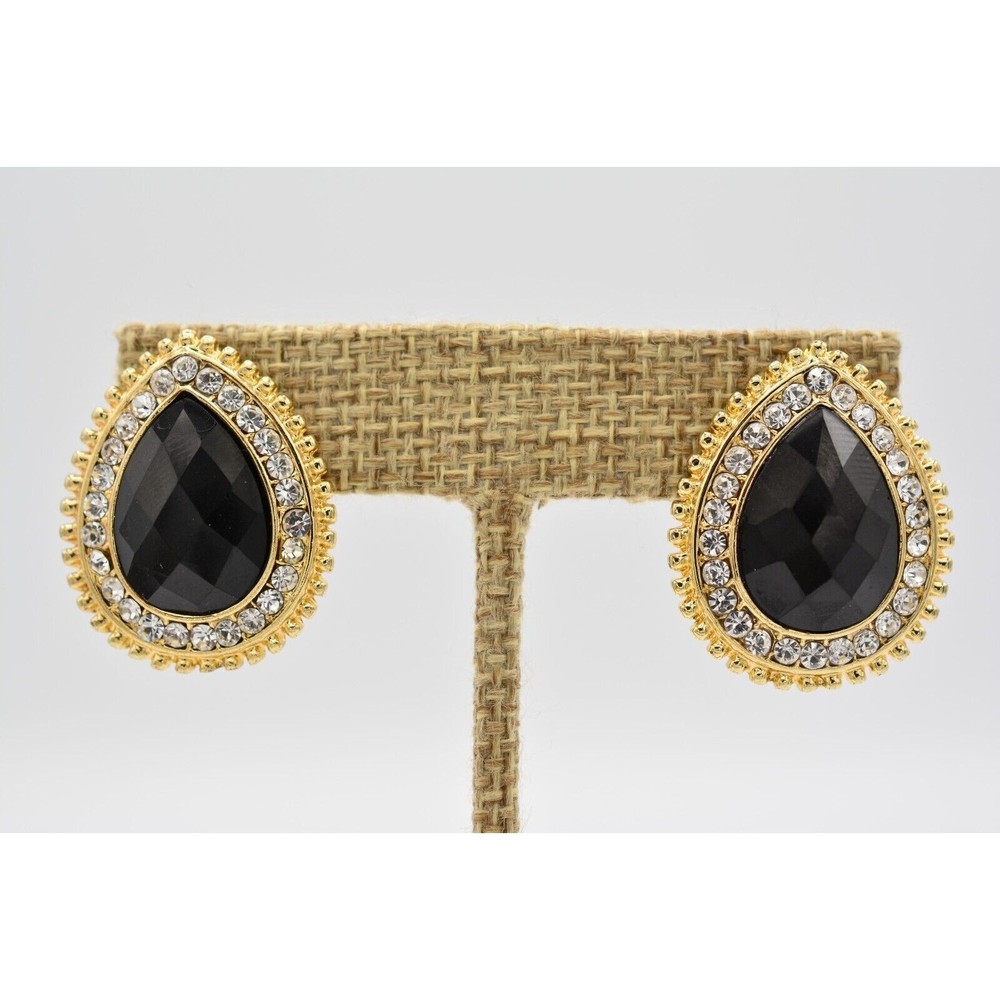 Amrita Vintage Teardrop Earrings Crystal Rhinestone Black Chunky Signed BinAR