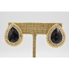 Amrita Vintage Teardrop Earrings Crystal Rhinestone Black Chunky Signed BinAR
