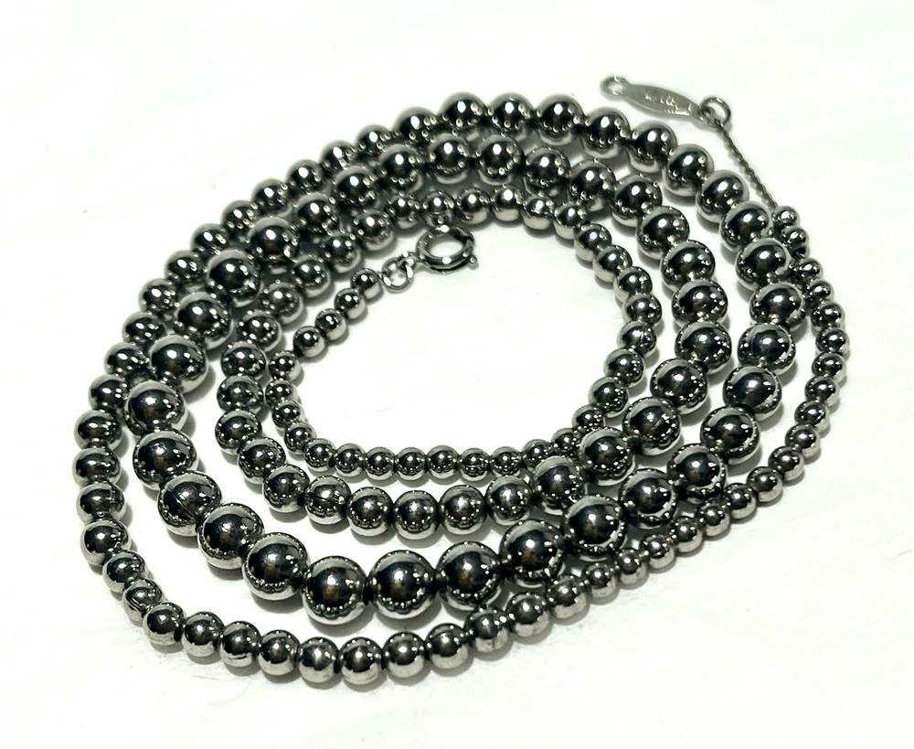 Vintage Napier Signed Silver Tone Bead Graduated Bead 24” Necklace Chain Strung