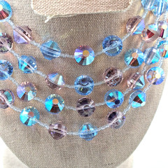 Vendome Pastel Pink Blue AB Faceted Crystal Glass Bead Four Strand Necklace