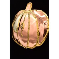 Vintage 3″ Brutalist Pumpkin Pin Brooch Pendant Large Copper Gold Chunky BinJ