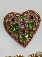 vintage Dorothy Bauer jewelry set heart-shaped pink, green, and white
