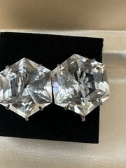 Art Deco Antique Sterling Rock Crystal Hexagon Star earrings