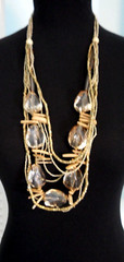 Boho Multistrand Beaded Necklace Nugget Wood Square Seed Bead Neutral Tribal