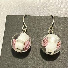 Lot Of 2 Beaded Dangle Drop Ball Earrings Blue Pink Floral Boho Spring Time