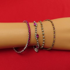 Lot of 4 Rhinestone Bracelets Tennis Vintage Red Pink Clear Crystal Set 938c
