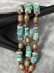 southwestern Style Bracelet Beaded Blue Red Stone triple Strand 7”￼