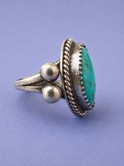 Antique 1920s Navajo .925 Sterling Silver Natural Turquoise Native American Ring