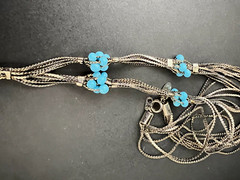 Medici Signed Silver Tone Turquoise Glass Beads Braided Multi Strand Necklace