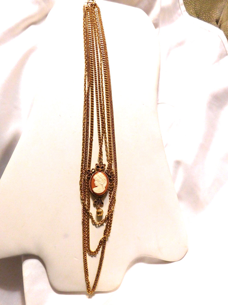 Vintage LJM Cameo Layered Long Necklace