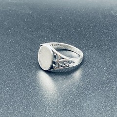 Vintage 925 Sterling Silver Oval Signet Ring Size 7 Filigree Openwork Thailand