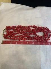 Vintage Red Natural Coral Chip Necklace 3 Three Strands 18 In Gold Tone Estate