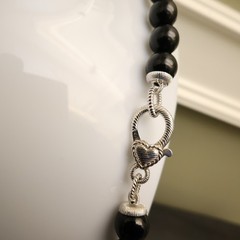 Judith Ripka necklace black onyx sterling silver 925 clasp DMQ signed 20 in