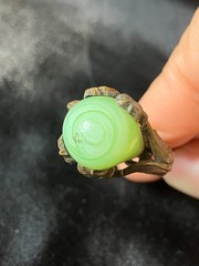 Art Nouveau Serpent Stick Pin Swirled Green Glass Dragon Face CHIP