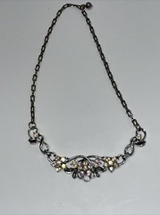 VTG Aurora Borealis Rhinestone Collar Necklace Silver Tone Floral Leaves Wedding