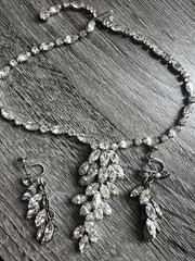 Vintage Weiss 3 Piece necklace and earring set Clear Round & Marquise rhinestone
