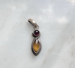 Vintage 925 Sterling Silver Tiger’s Eye & Garnet Necklace Pendant
