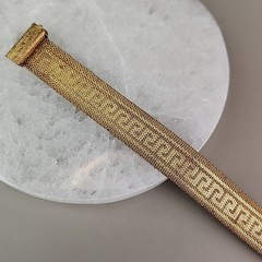 Vintage Mesh Chain Bracelet Victorian Revival Greek Key Tassel Gold Tone 7.25″