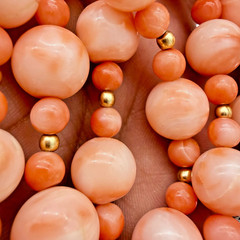 VTG Angel Skin Coral Necklace 36in Carved White Chinese Puzzle Ball 11mm OOAK