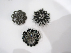Vintage Black Clear Rhinestones Crystals Brooches Pins (lot of 12)
