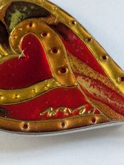 Rare Rachel Arvio Large Resin On Metal Heart Art Brooch Pin