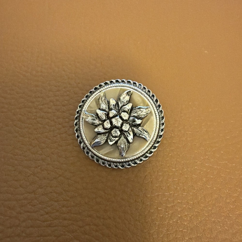 Vintage Scarf Clip Edelweiss Silvertone Faux Mother-of-Pearl Western Germany