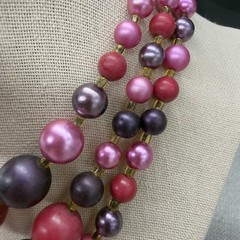 Vintage Necklace Multi Strand Pink Purple Beads Japan Adjustable Length READ