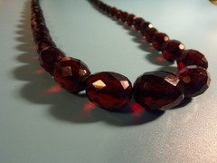 VTG Cherry Amber Faceted Graduated Beads Necklace Tested 28″ Length 56 gms
