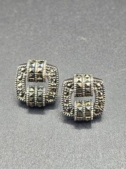 Beautiful Judith Jack Sterling Silver Marcasite Brooch and Earrings