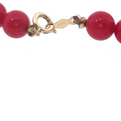 Vintage 14K Gold‑Marked Red Bead Necklace & Pierced Earrings Set – Classic
