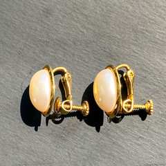 Vintage Napier Earrings Faux Pearl Oval Screw Back Hinged Clip Gold Tone Signed