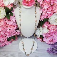 Pink & Smoky Gray Agate Stone Beaded Fashion Necklace
