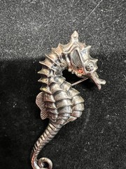 Vintage Beau Silver Seahorse Brooch approx 2 1/2″ Long