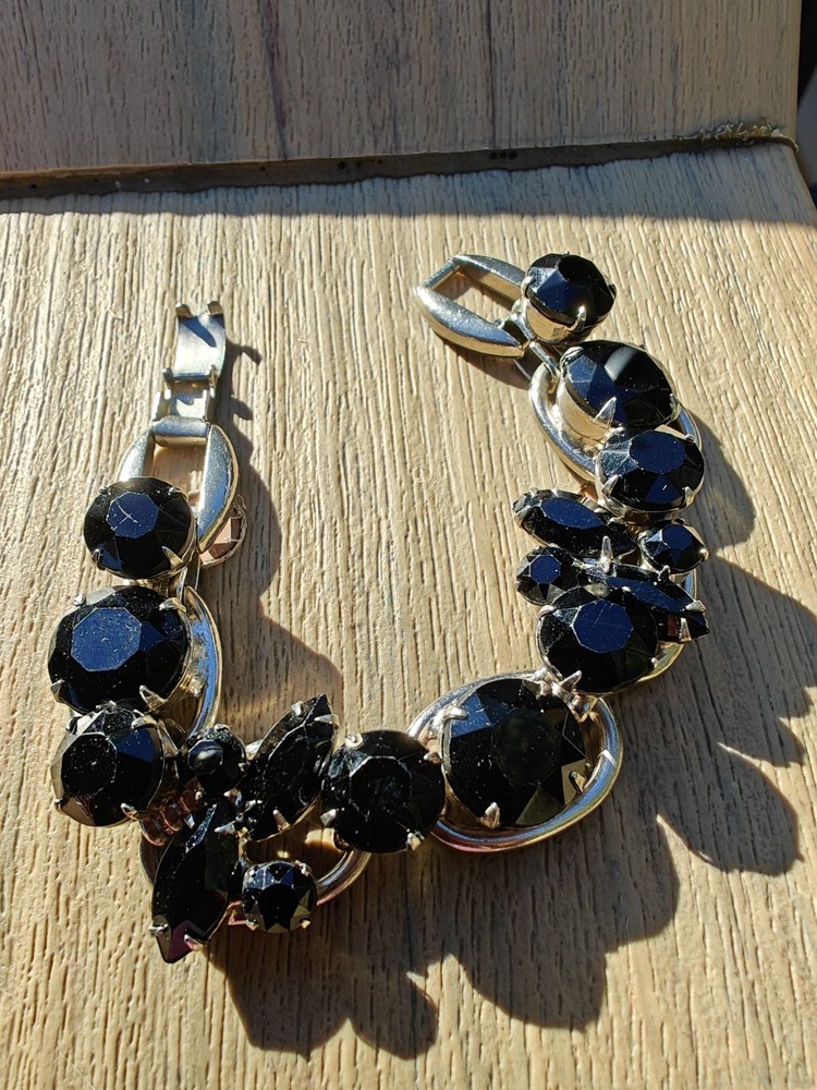 Juliana D & E Layered Jet Black Silvertone 5 Link Bracelet 6.50 BOOK Ref 1062