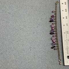 Vintage Charm Bracelet 7 In Purple Beads Heart Silver Chain Valentine Love Retro
