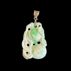 Chinese Vintage Hand Carved Jadeite Fruit Pendant Gold Bezel