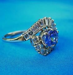 Original EARTH MINED TANZANITE DIAMOND DECO Engagement Ring Solitaire 14K GOLD 7