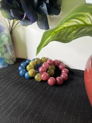 3 Woman’s 3.5 in Vintage Large Marble Bead Bracelets Blue, Olive Green, Purple