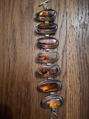Silver Modernist Amber Big Baltic Bracelet Brutalist Abstract Design Artisan