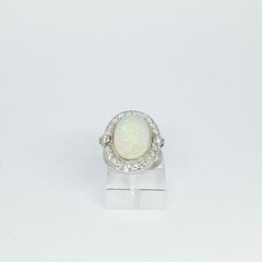Vintage Platinum Rosette Ring With Opal and Diamonds – 950